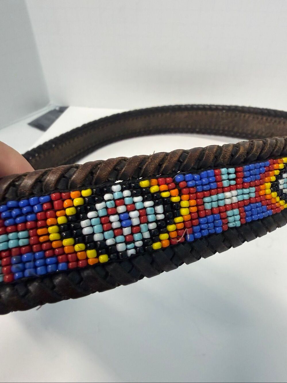 Vintage 1991 Leather Beaded Western Belt 36” - Picture 8 of 11